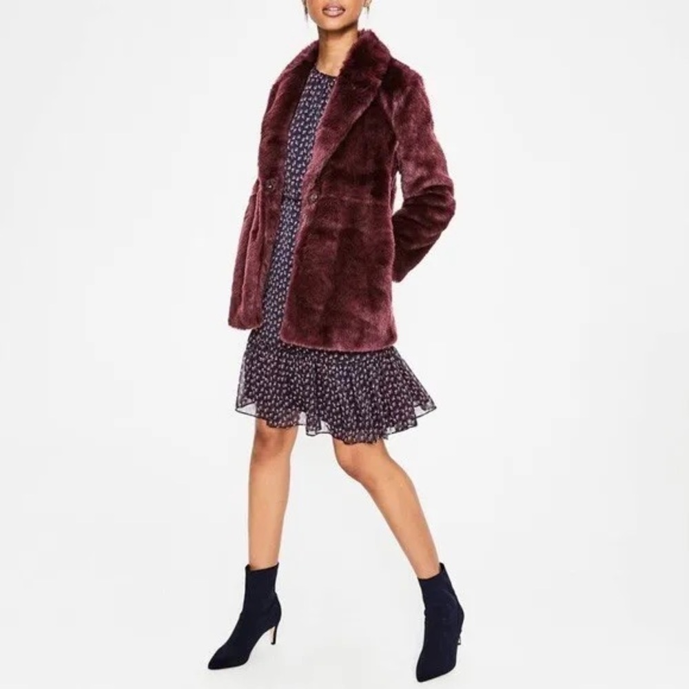 BODEN NWT Burgundy Wine merlot Boxgrove Faux Fur Coat Size 2